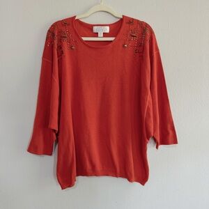 Badgley Mischa American Glamour 3X Beaded Batwing Knit Top